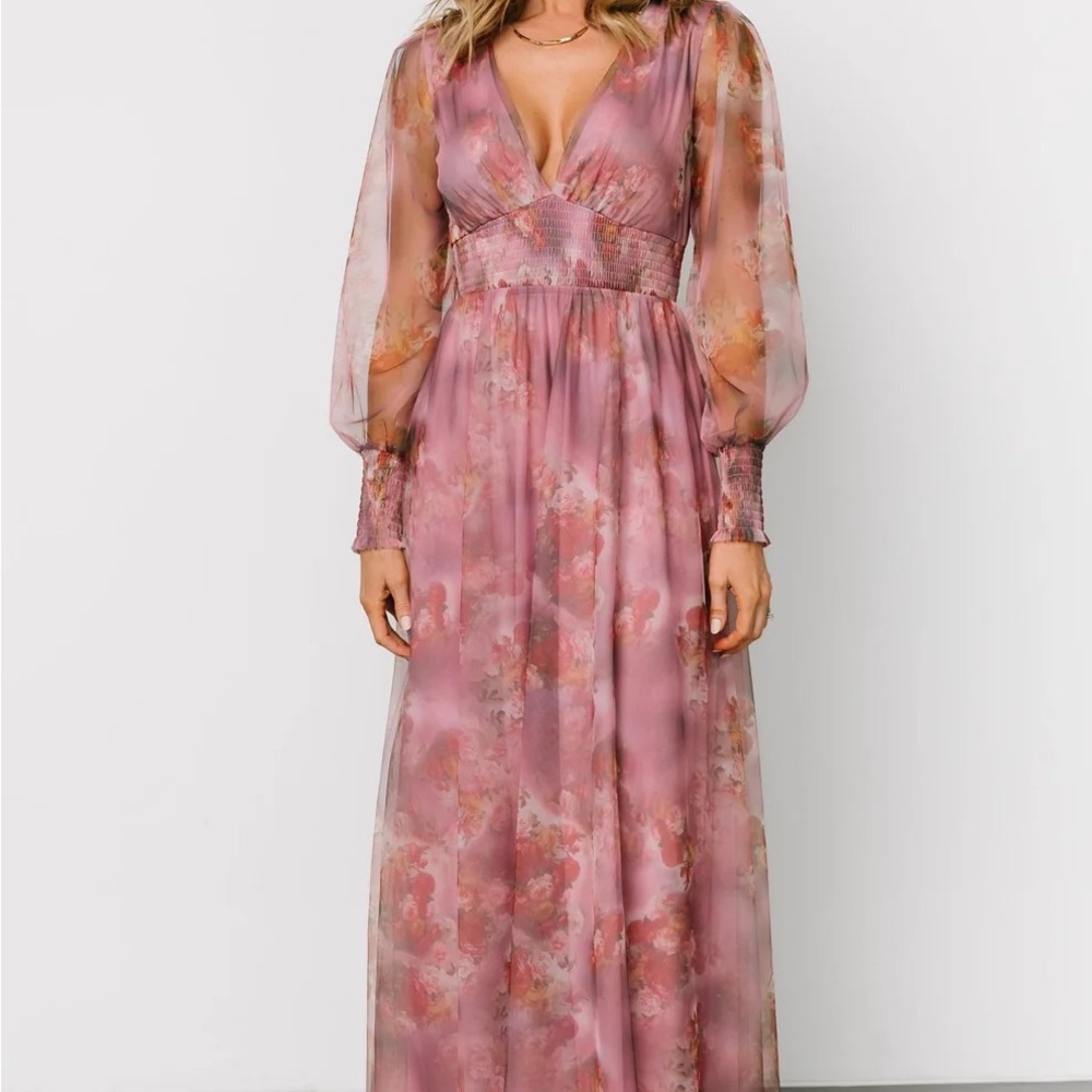 Baltic Born Pink and Orange Floral Long Sleeve Dress